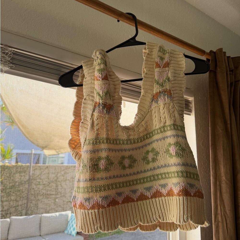 Anthropologie Cream and Green Knit Top